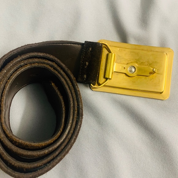 Vintage Brown Suede Belt with Gold Buckle - Picture 5 of 5